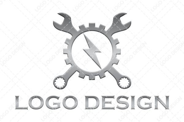 Mechanical Tooth with Wrenches and within a Lightning Bolt Logo